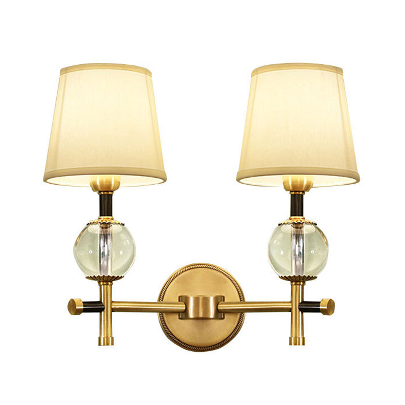 Modern Brass Wall Sconce With Crystal Accent And Fabric Shade