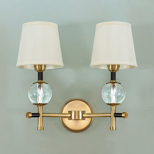 Modern Brass Wall Sconce With Crystal Accent And Fabric Shade