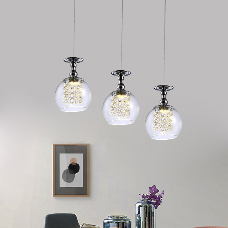 Contemporary Wine Glass Pendant Light With Crystal Droplets - 3 Lights Chrome Finish