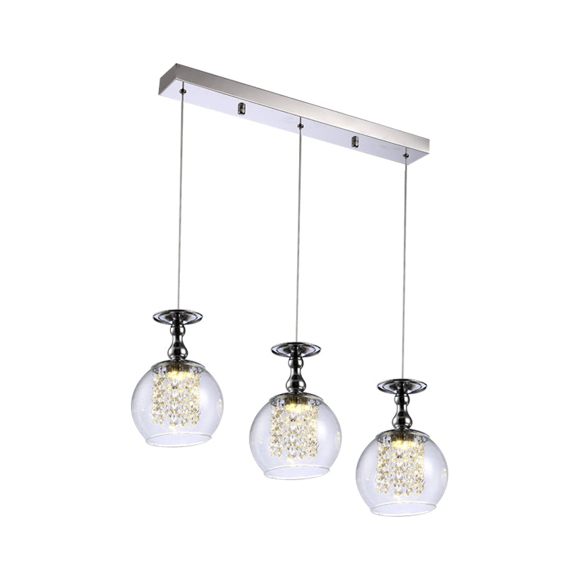 Contemporary Wine Glass Pendant Light With Crystal Droplets - 3 Lights Chrome Finish