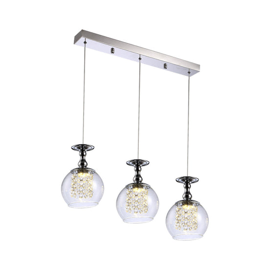 Contemporary Wine Glass Pendant Light With Crystal Droplets - 3 Lights Chrome Finish