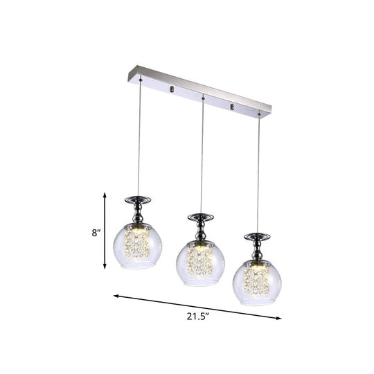 Contemporary Wine Glass Pendant Light With Crystal Droplets - 3 Lights Chrome Finish