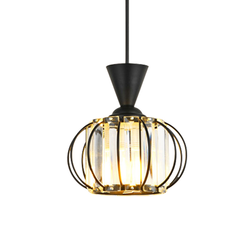 Modern Lantern Kit: Metallic Pendant Light With Inner Crystal Shade