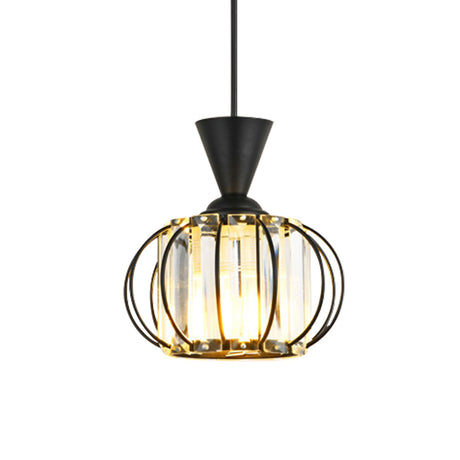 Modern Lantern Kit: Metallic Pendant Light With Inner Crystal Shade