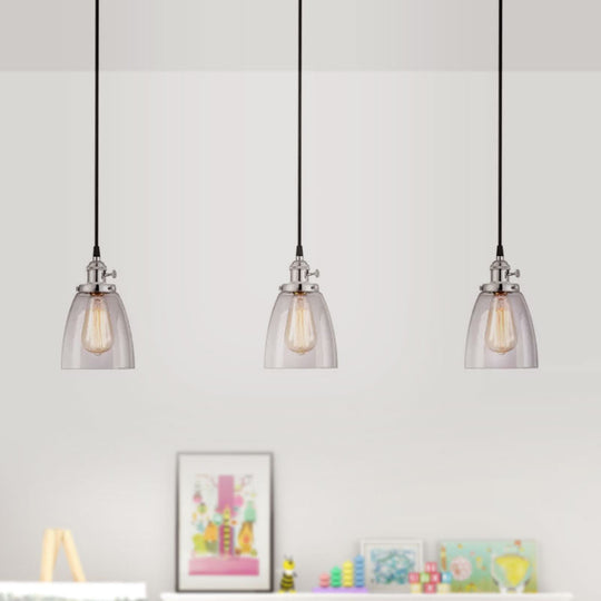 Conical Clear Glass Pendant Light Set - 3 Lights Industrial Style Chrome Finish