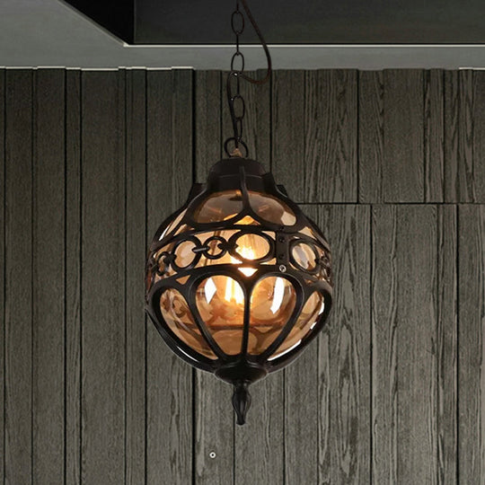 Amber Glass Hanging Pendant Light For Outdoor Balcony - Loft Sphere Design (1 7’/9’ W) In