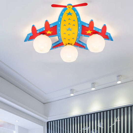 Chic Modern Flush Mount Ceiling Light Fixture With 3 Multi-Color Metal Bulbs For Kindergarten
