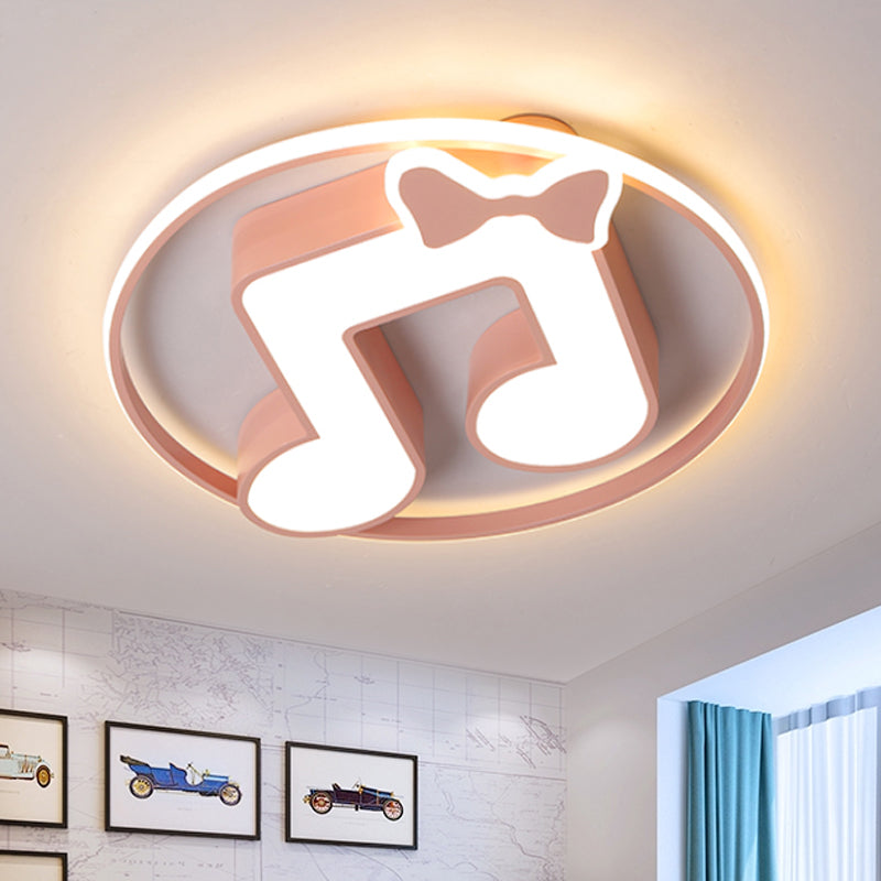 Cartoon Pink/Light Blue Led Flush Mount Ceiling Light With Musical Note Acrylic Design - Warm/White