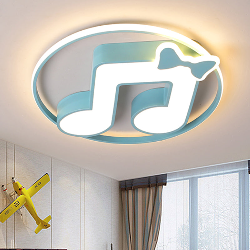 Cartoon Pink/Light Blue Led Flush Mount Ceiling Light With Musical Note Acrylic Design - Warm/White