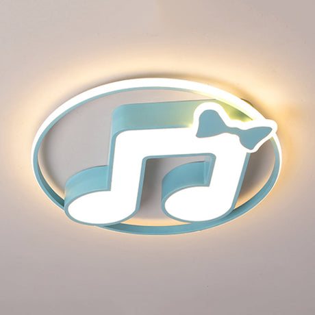 Cartoon Pink/Light Blue Led Flush Mount Ceiling Light With Musical Note Acrylic Design - Warm/White