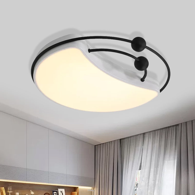 Nordic Led Metal Moon Ceiling Flush Mount - Elegant White Finish For Bedroom