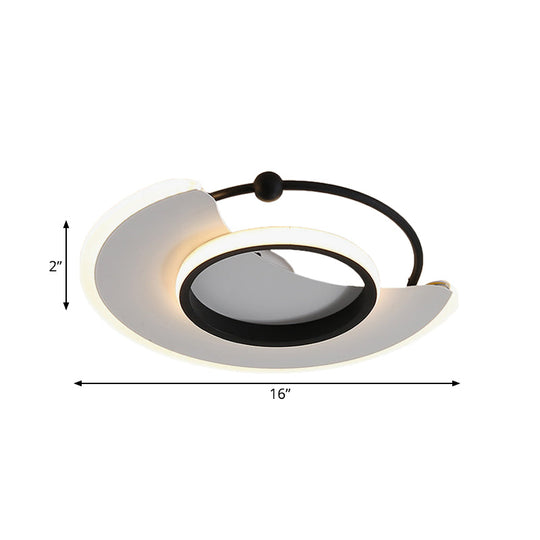 Modern Led Moon - Shaped White Flushmount Ceiling Light For Bedroom