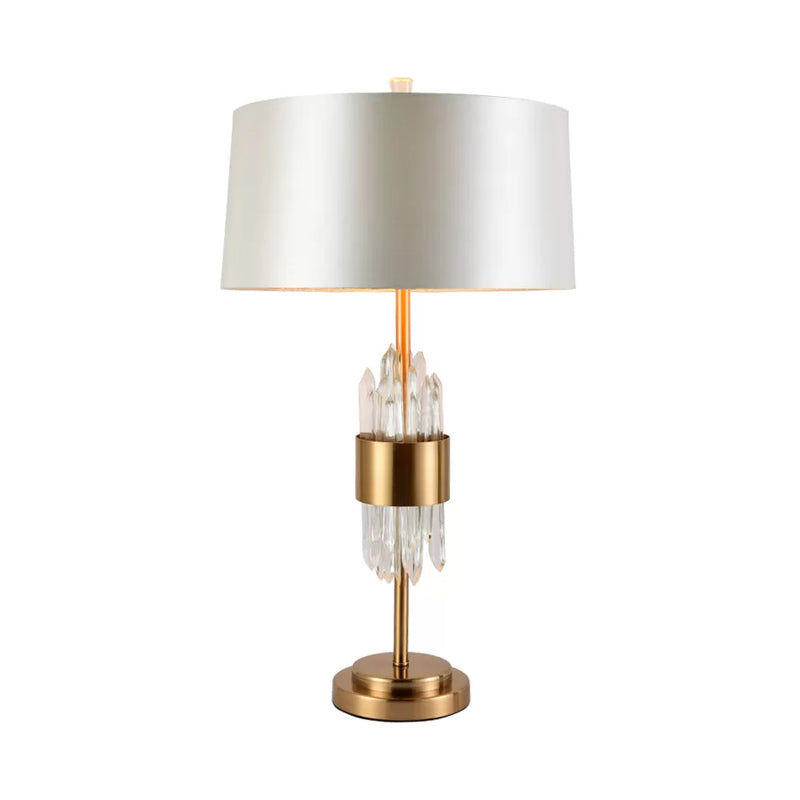 Gaia - Postmodern 1 Head Living Room Table Light White-Brass Nightstand Lamp With Round Fabric Shade