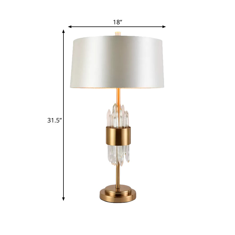 Gaia - Postmodern 1 Head Living Room Table Light White-Brass Nightstand Lamp With Round Fabric Shade