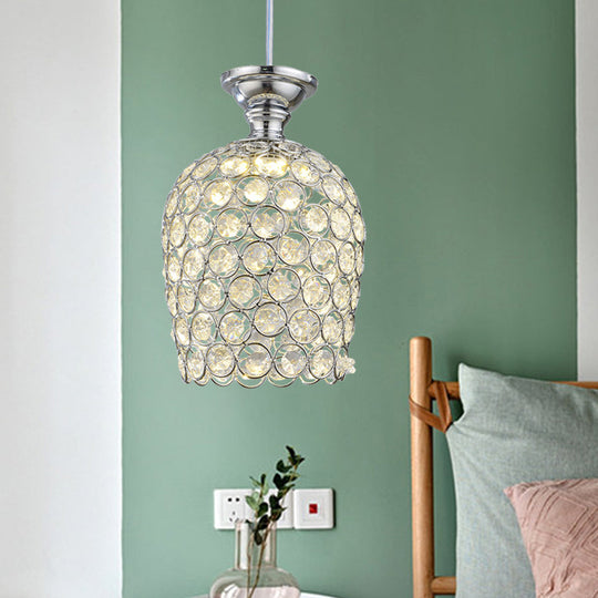 Elegant Crystal-Encrusted Wine Cup Pendant Light For Dining Room In Chrome