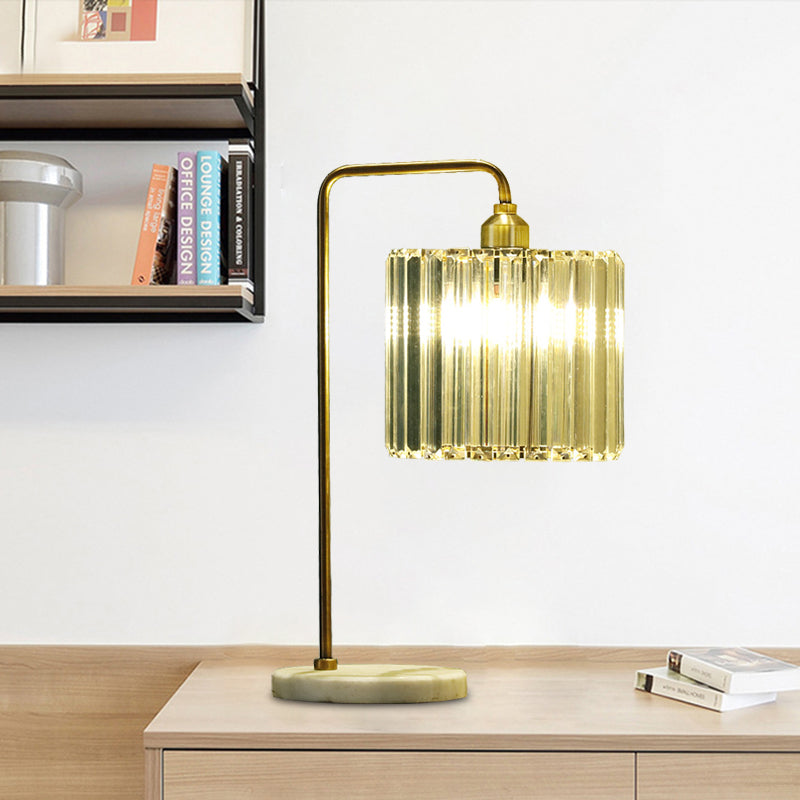 Muscida - Clear Drum Shade Night Table Light Simplicity Faceted Crystal 1 Bedroom Nightstand Lamp