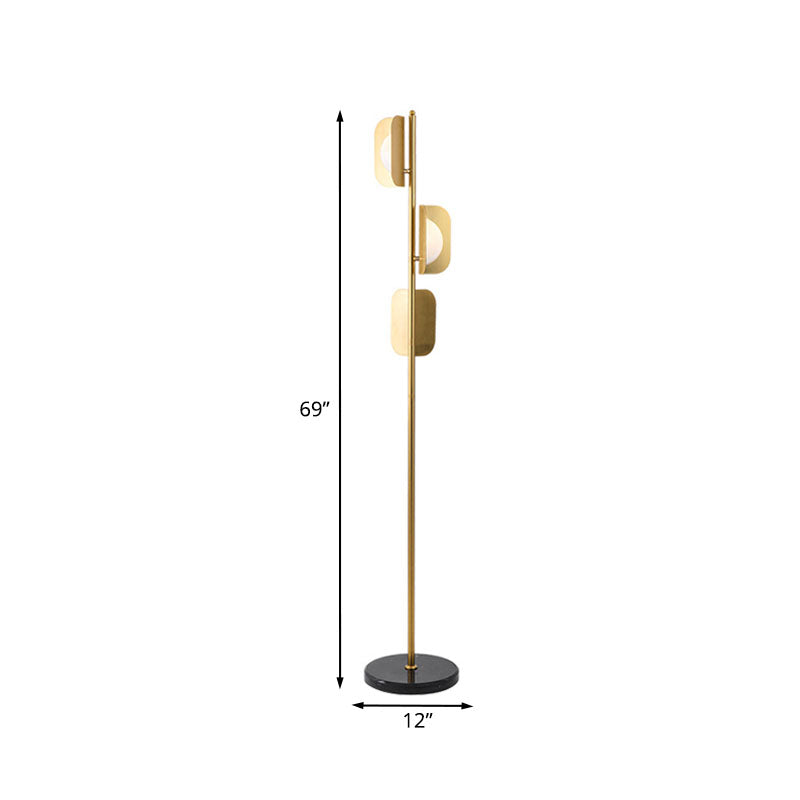 Modern Gold Metal Geometric Reading Floor Lamp - Sleek 3-Bulb Standing Light For Living Room