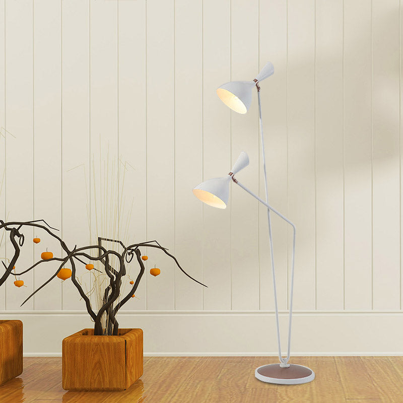 Modern Metal Flared Floor Reading Lamp With 2-Head White Stand Up Light For Bedroom