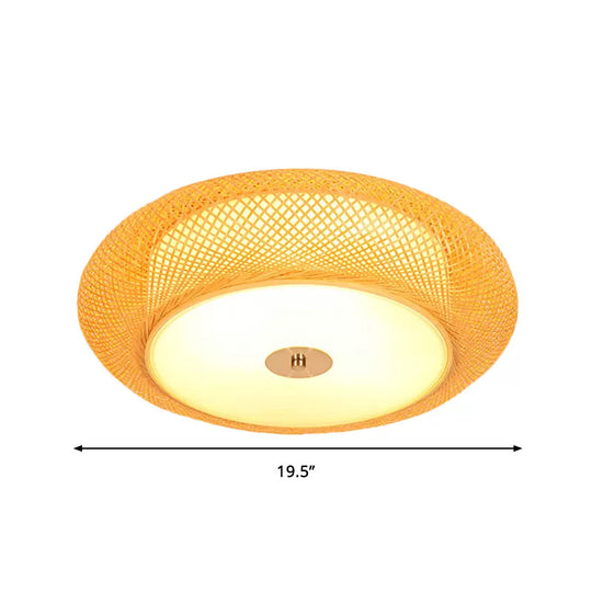 Yellow Bamboo Led Ceiling Light With Asian Drum Style - 16’/19.5’ Width For Living Room Flushmounts