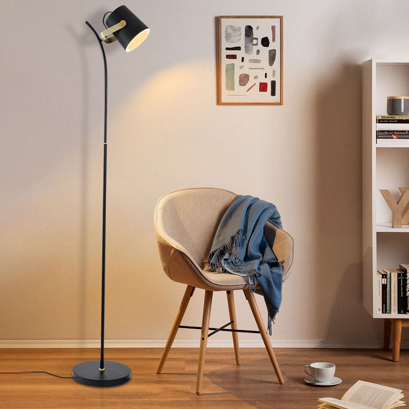 Modern Metallic Floor Lamp: Black Cylinder Spot Light With Handle For Living Room