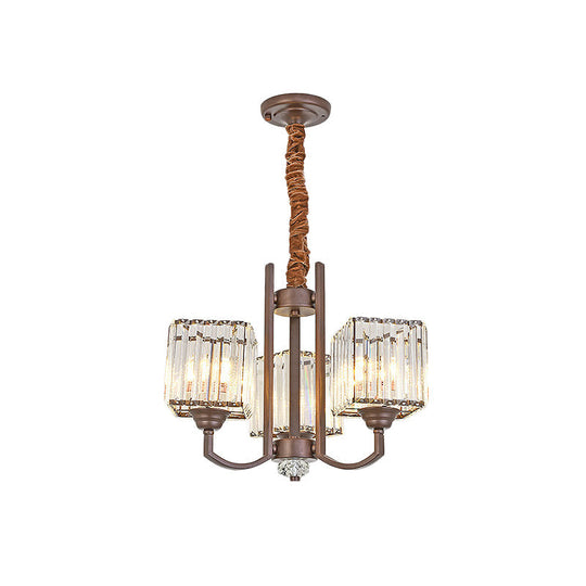 Cuboid Crystal Block Chandelier - Modernist Pendant Lamp With 3/6 Lights For Dining Room In Coffee