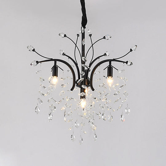 Modern Black Crystal Pendant Light Kit - Beveled Branch Design 4 Bulbs Elegant Candle Chandelier