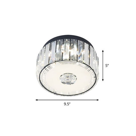 Minimalist Cylinder Crystal Led Ceiling Flush Light For Balcony – Clear Rectangle - Cut Design