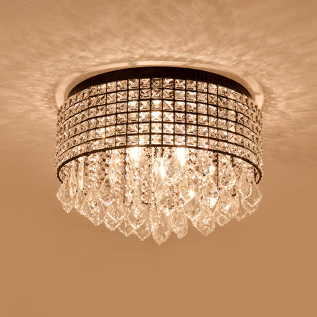 Modern Black Crystal Flushmount Lamp With 5 Embedded Heads And Droplet Design