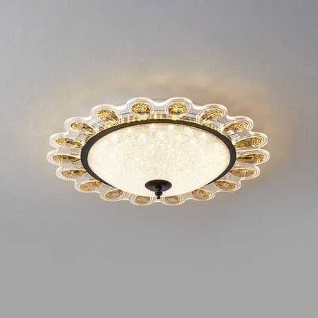 Contemporary Yellow Crystal Flushmount Led Ceiling Light For Drawing Room - 16/23.5 Wide