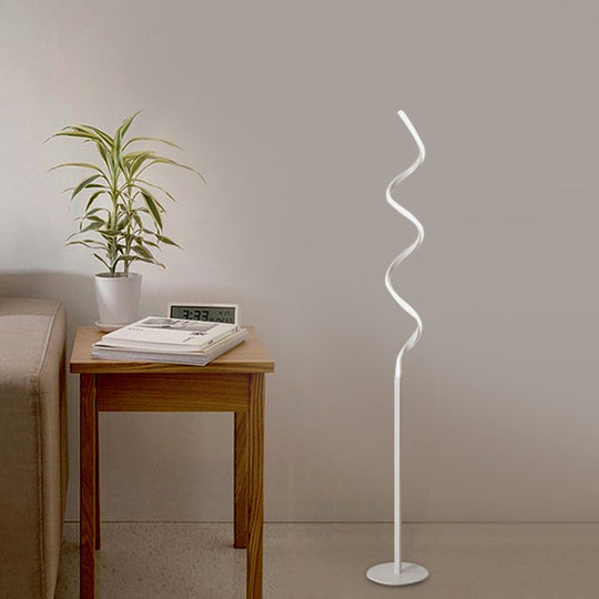 Modern Spiral Floor Reading Lamp With Metal Led Light For Bedroom - Black/White