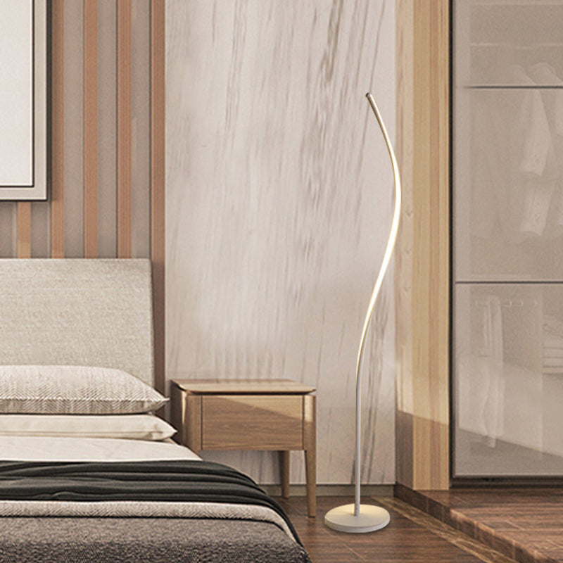 Nordic Led Floor Reading Lamp: Curved Metallic Stand For Living Room Black/White