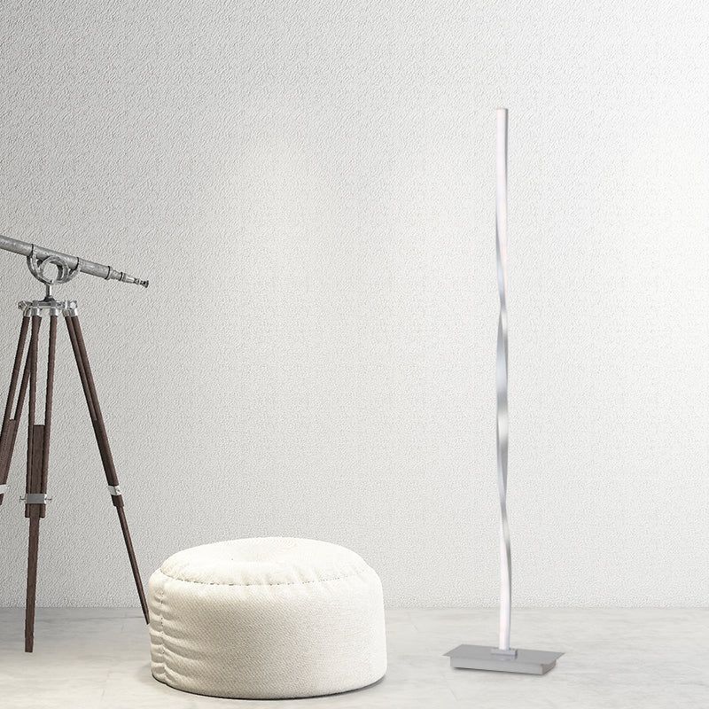 Minimalist Metallic Spiral Line Floor Reading Lamp - Black/Silver Led Stand Up Lighting In