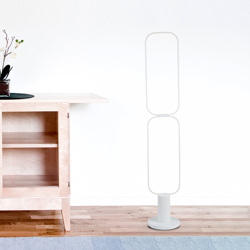 Minimalist Metal Led Bedroom Reading Floor Lamp 1/2 Tiers Rectangular Standing Light In Black/White