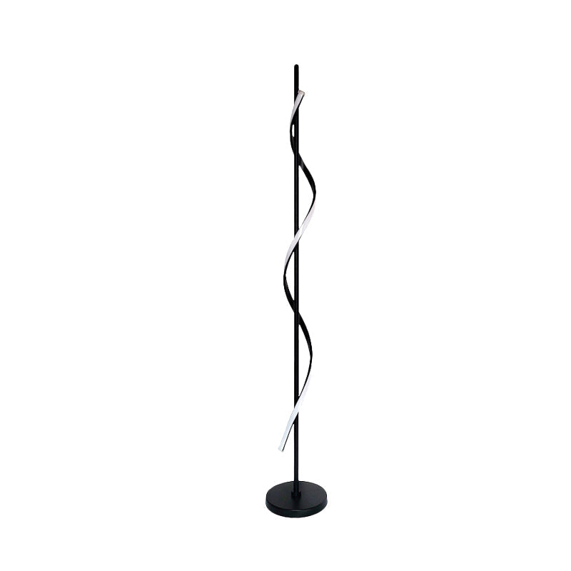 Modern Swirly Led Floor Lamp In Black With Adjustable Light Colors For Bedroom Reading