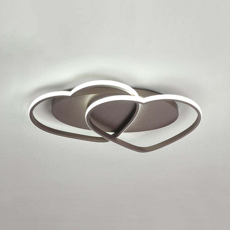 Romantic Double Heart Flush Mount Ceiling Lamp In Brown – Perfect For Study Rooms