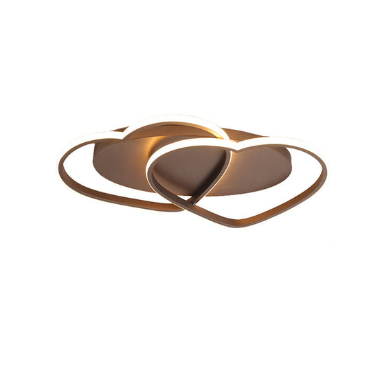 Romantic Double Heart Flush Mount Ceiling Lamp In Brown – Perfect For Study Rooms
