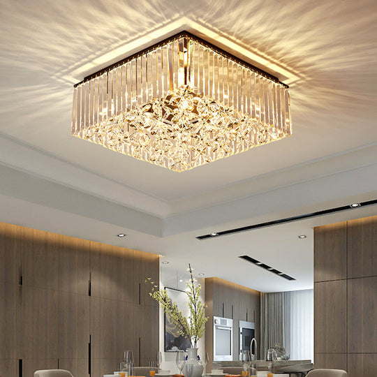 Smoke Gray Crystal Flush Mount With Flower Droplet - 7 Head Modern Light Fixture For Bedrooms