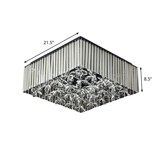 Smoke Gray Crystal Flush Mount With Flower Droplet - 7 Head Modern Light Fixture For Bedrooms