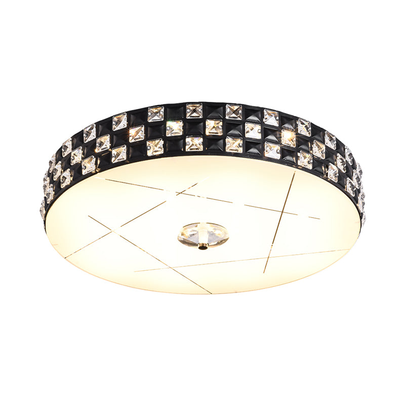 Modern Crystal - Encrusted Led Black Ceiling Mounted Flushmount Lamp For Bedroom
