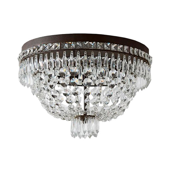 Modern Dome Frame Crystal Flush Mount Ceiling Light - 3 - Light Clear Strand Black Fixture