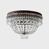 Modern Dome Frame Crystal Flush Mount Ceiling Light - 3-Light Clear Strand Black Fixture