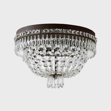 Modern Dome Frame Crystal Flush Mount Ceiling Light - 3-Light Clear Strand Black Fixture