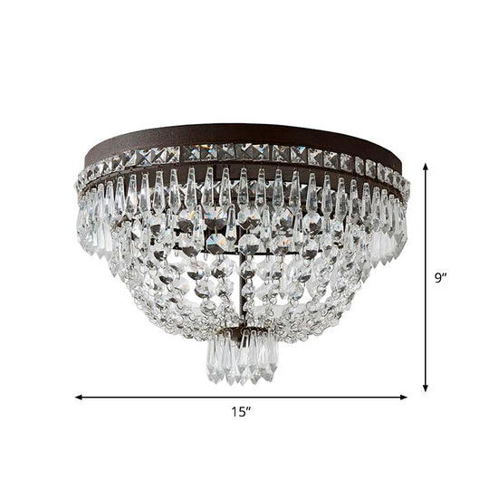 Modern Dome Frame Crystal Flush Mount Ceiling Light - 3 - Light Clear Strand Black Fixture