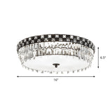 Modern Black Round Flush Mount Ceiling Light With 5 Clear Faceted Crystal Bulbs