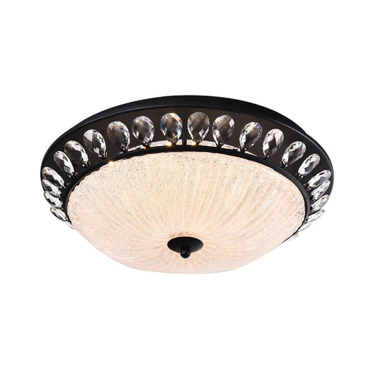 Modern Led Black Flushmount Light For Bedroom - Clear Crystal Glass Dome