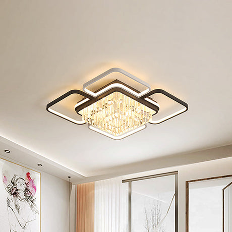 Modernist Crystal Prisms Led Ceiling Flush Mount Light - Black-White Flushmount For Living Room /