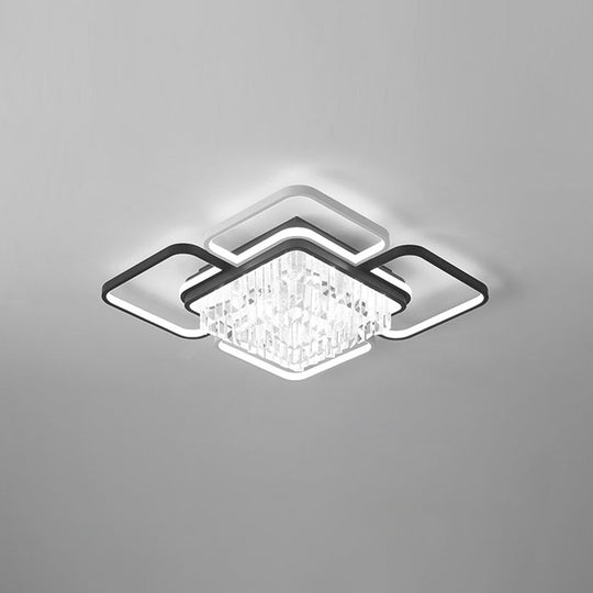 Modernist Crystal Prisms Led Ceiling Flush Mount Light - Black - White Flushmount For Living Room
