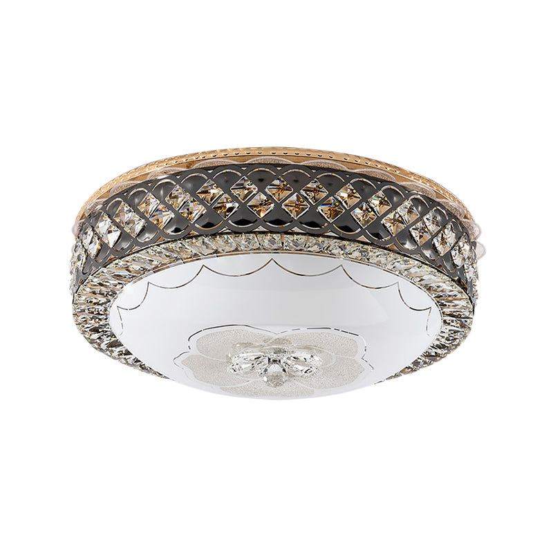 Modern Led Flush Crystal Ceiling Fixture In Black For Bedroom