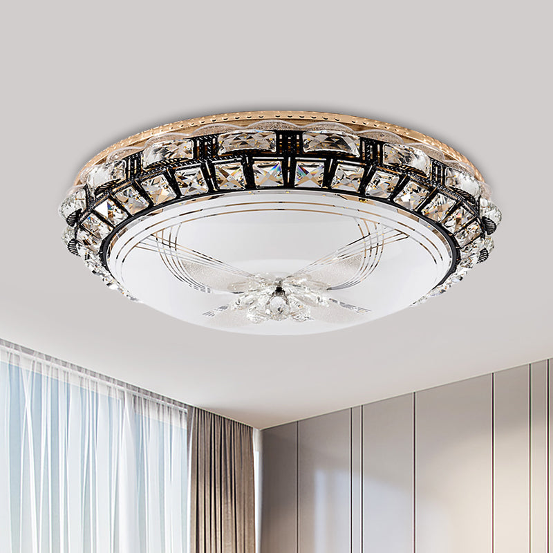 Modern Led Flush Crystal Ceiling Fixture In Black For Bedroom / B