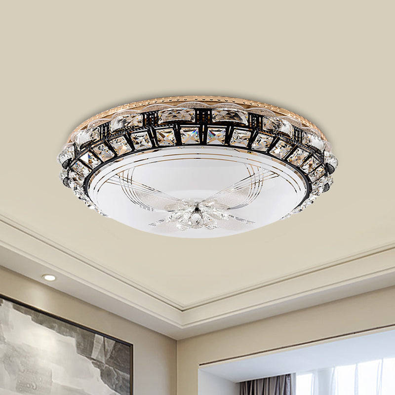 Modern Led Flush Crystal Ceiling Fixture In Black For Bedroom